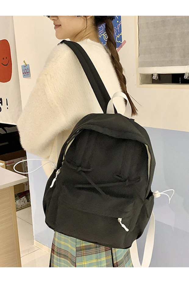 Ribbon Accent Backpack with Contrast Toggle - 2