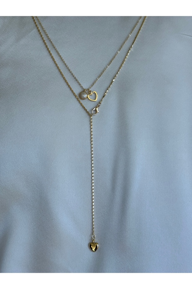 2'li Dekolte Kalp Charm Kolye Set - 2