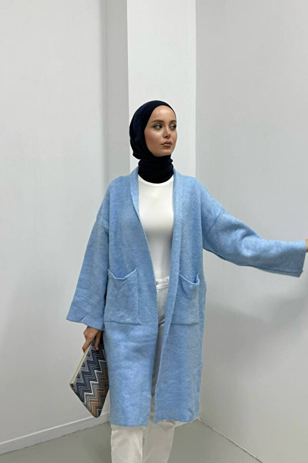 Kadın Şal Yaka Oversize Uzun Triko Hırka - 5