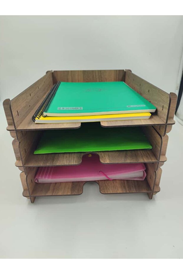 Wooden Desktop Organizer File Rack Adjustable 3 Compartments