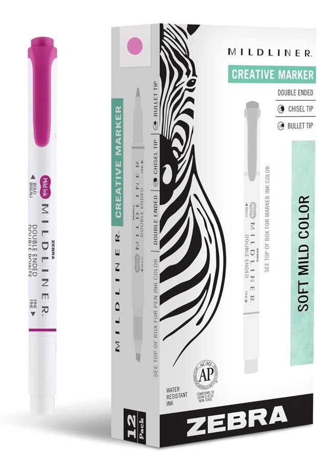 Mildliner Double Ended Highlighter, Broad and Fine Tips, Fuchsia, 12 Count - 1
