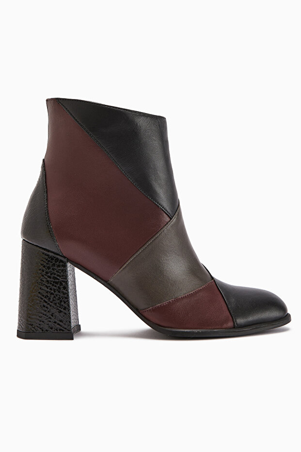 Ylwa Genuine Leather Black Claret Red Heeled Women's Boots
