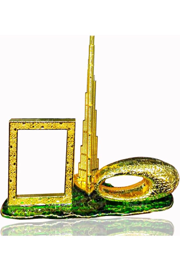 Trendful Dubai Future Museum, Burj Khalifa & Dubai Frame 3D Model, Golden Table Decor Souvenir for H
