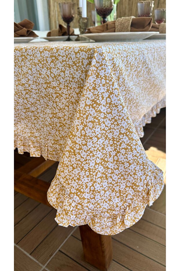Sarı Mini Çiçekli Fırfırlı Masa Örtüsi - 8