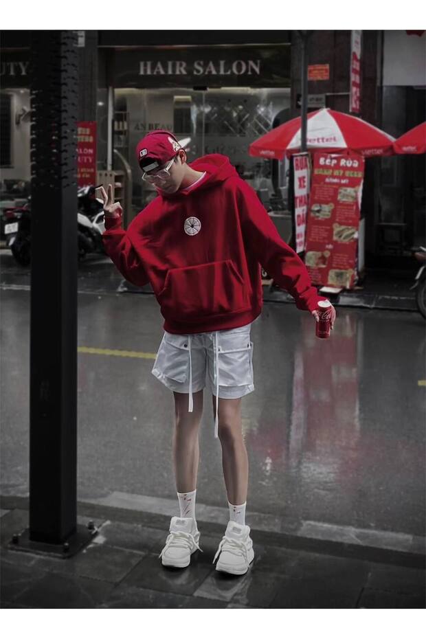 Hooded Sweatshirt Front Round Symbol and Back Figure Print Unisex Casual Style