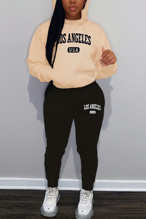 Women's Tracksuit Set Hooded Sweatshirt and Jogger Pants Los Angeles Usa Print