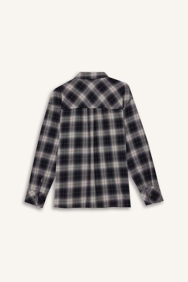 Oversize Geniş Kalıp Kareli Flanel Uzun Kollu Gömlek G0502AX25AU - 3