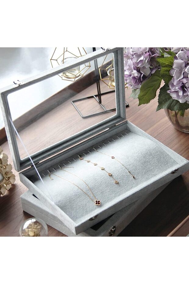 Jewelry Tray, Multi-Functional Jewelry Organizer with Lid & Lock for Ring, Earring, Stud, Neck
