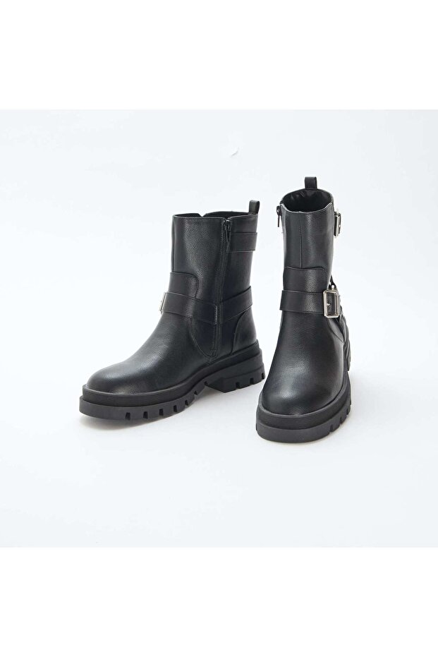 حذاء الكاحل بلون سادة أسود - 5