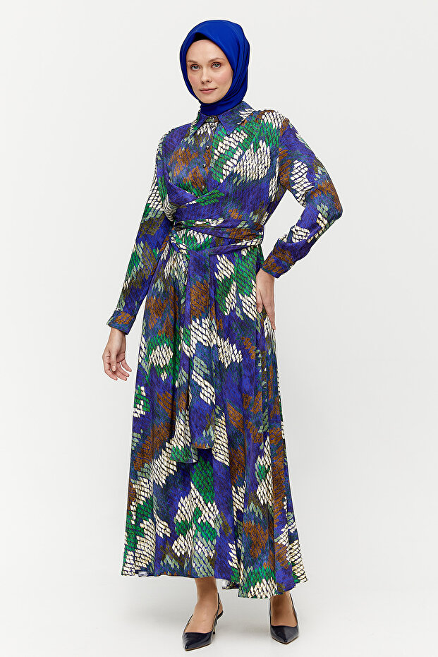 Desenli Floş Elbise - 3