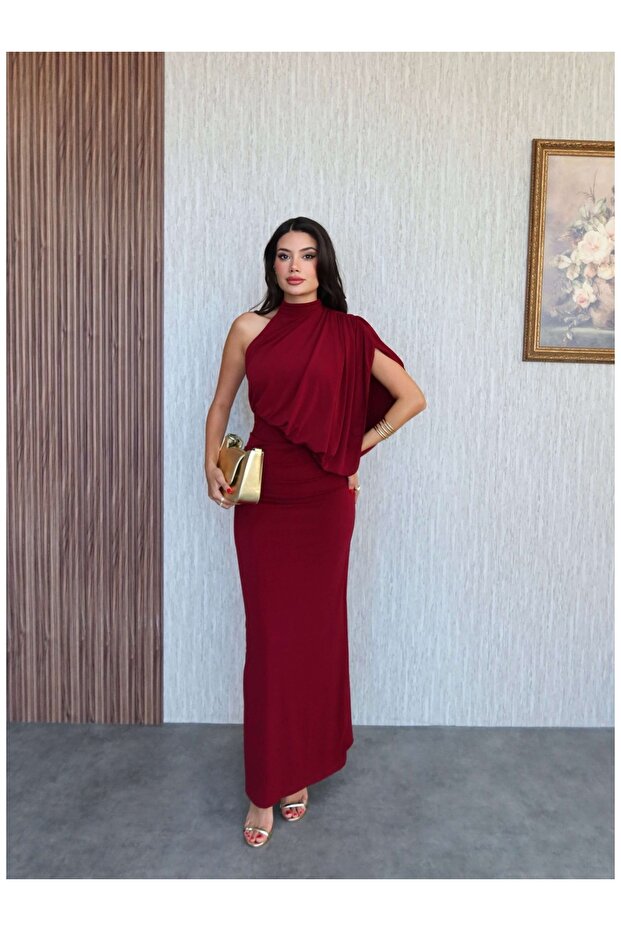 Rochie lungă drapată cu un singur umăr - 6