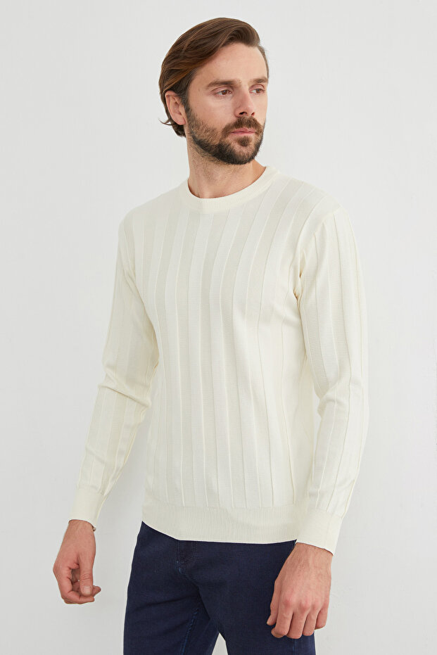 Şeritli Bisiklet Yaka İnce Triko Kazak - 3