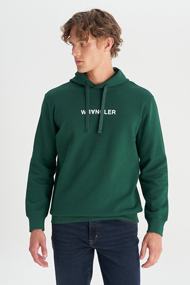 Cotton Regular Fit Regular Cut Hooded Sweatshirt with Logo Detail