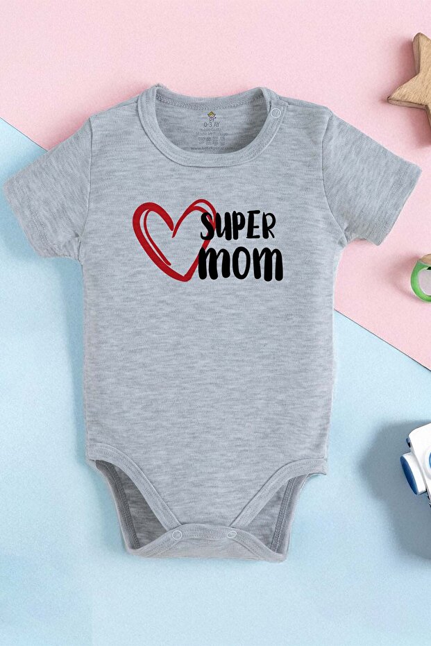 100% Cotton Organic Super Mom Design Baby Bodysuit