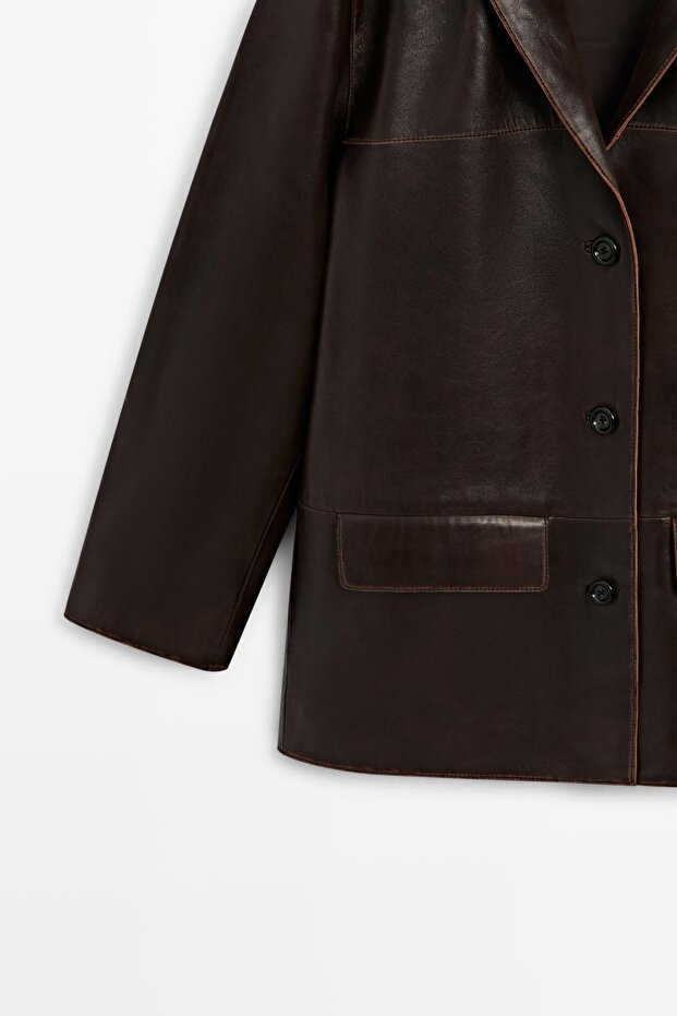 Napa deri midi ceket - 7