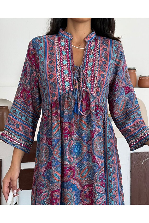 hint ipek etnik desen nakış işleme elbise 25444 - 5