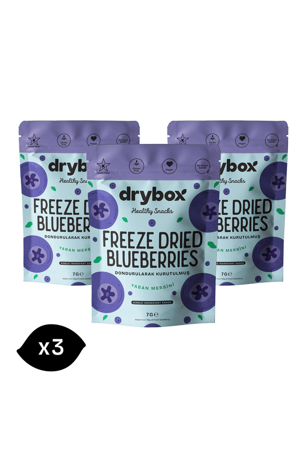 DRYBOX Yaban Mersini 3’lü Paket 7g – Dondurularak Kurutulmuş, %100 Gerçek Meyve, Çıtır Atıştırmalık