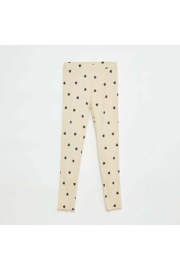 بنطال ضيق مضلع منقوش باللون البيج - 1