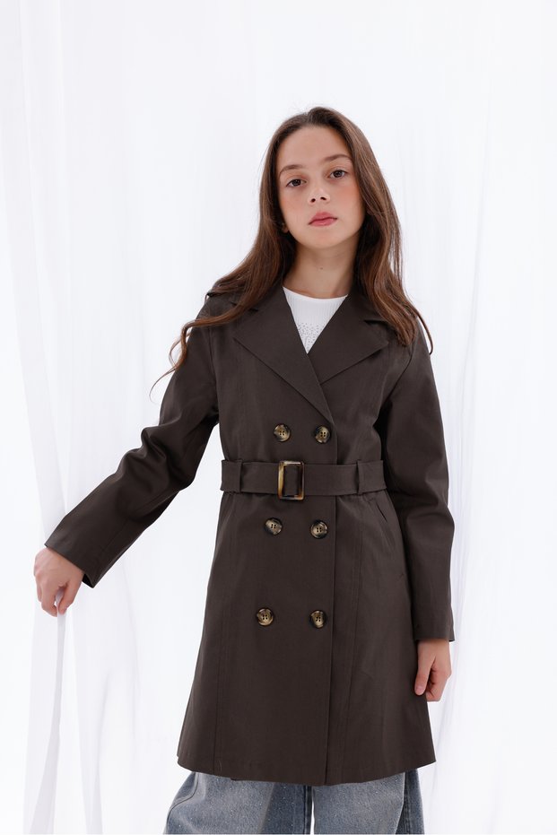 Girls' School Belted Pocketed Trench Coat