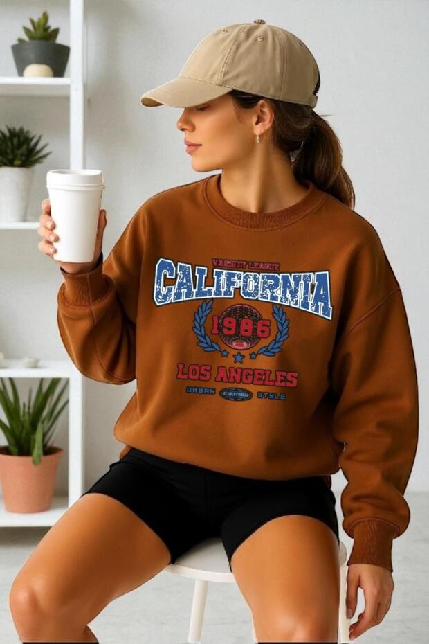 Unisex Long Sleeve California Los Angeles Front Transfer Printed Crew Neck Sweatshirt