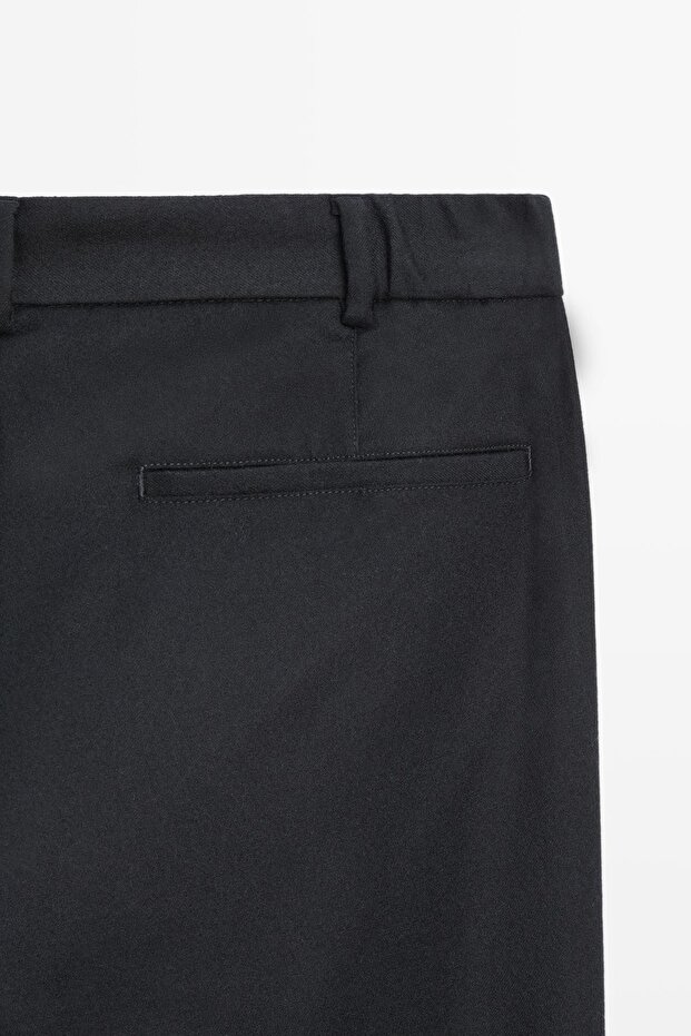 Elastik yan %100 yün flanel pantolon - 7