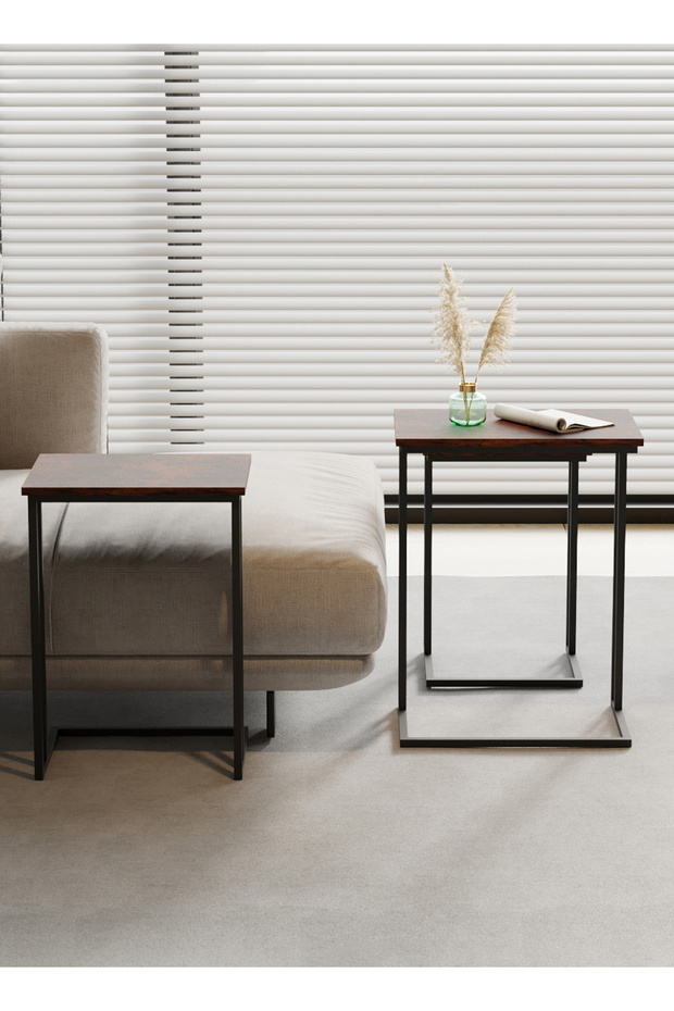 3Pcs C-Shaped Coffee Service Table Set Side Nesting Table Table Small Coffee Table Couch Table - 4
