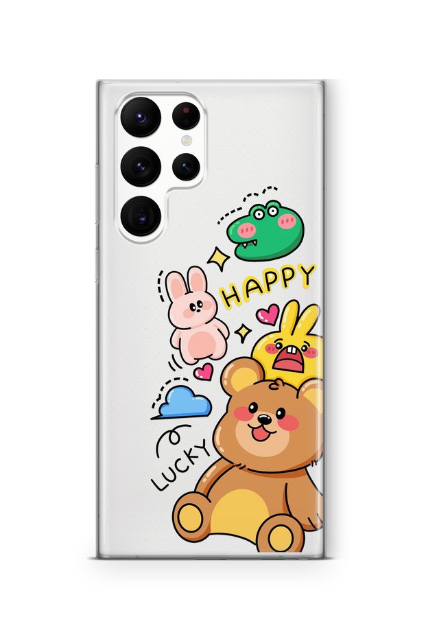 Samsung Galaxy S25 Ultra Compatible Happy Animals Design Printed Transparent Case
