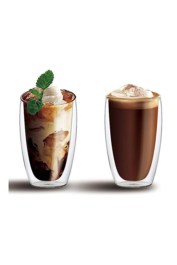 Set of 2 - Double Wall Borosilicate Coffee Juice Glass, 450ml