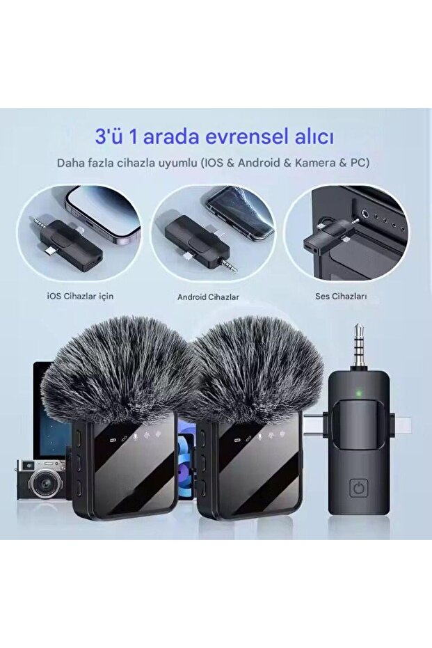 Kablosuz Tüylü Yaka Mikrofonu iPhone 3.5mm Aux iPhone Type-C PC Tablet Video Kayıt Vlog USB-C - 2