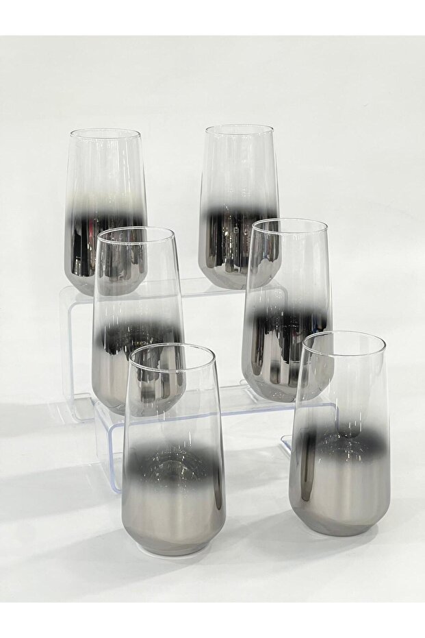 Titanium Coated Silver 6-Piece Tall Glass Water Cup Set - 6-Piece Luxury Glass Cup Set