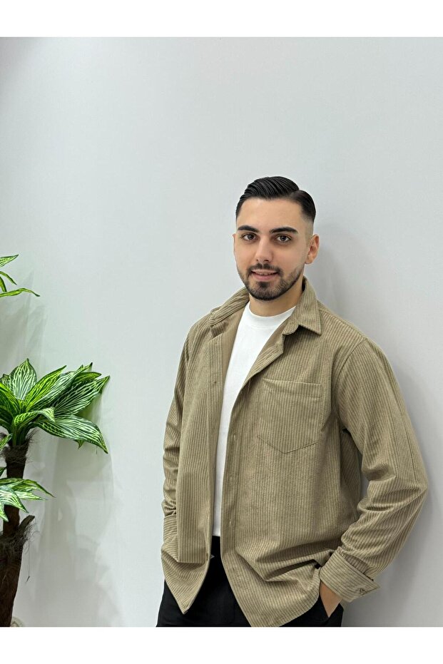 Erkek Kadife Gömlek Yüksek Kaliteli Gömlek Oversize Kalıp Renk Solması Yapmaz - 1