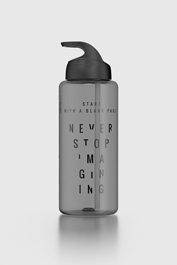 Moly Text Patterned 1000 ml Tritan Flask with Straw 912139 Black - 1