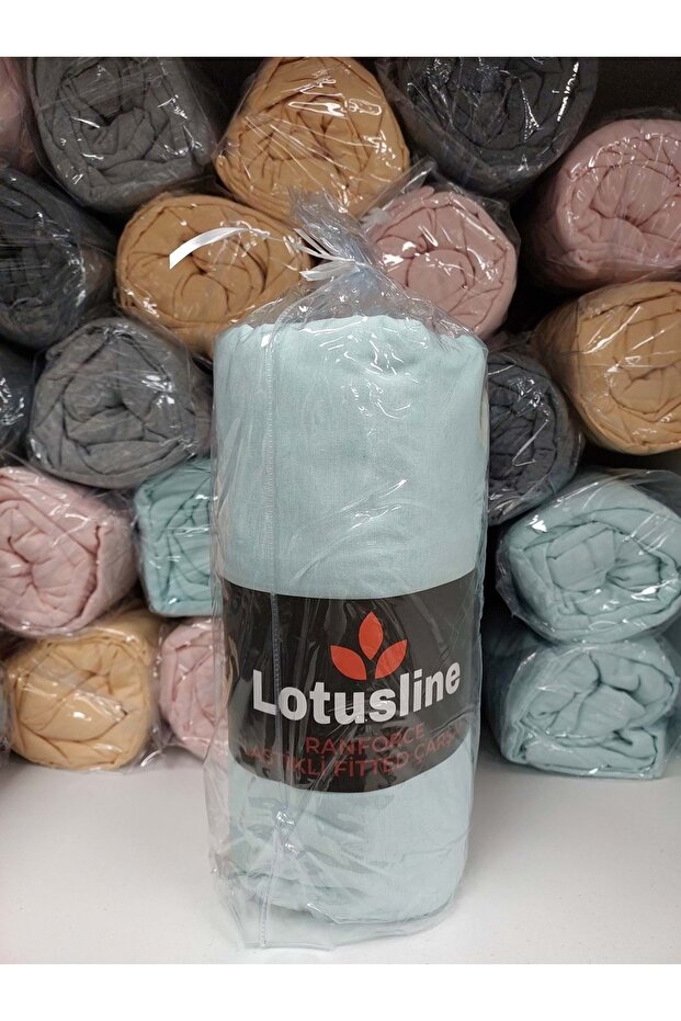 Lotusline Ranforce Fitted Elastic King Size Double Bed Sheet Set (180X200+30)-Mint