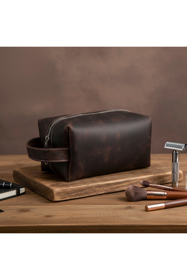 Luqa Leather | Genuine Leather Travel Bag | Handmade Care Organizer | Men's Women's Makeup Bag