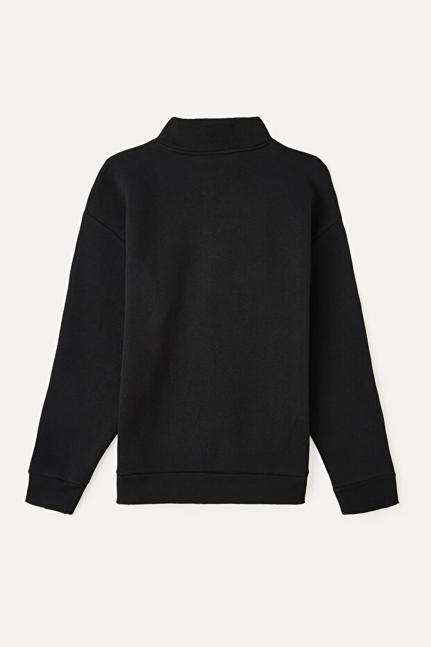FERMUARLI DİK YAKA OVERSIZE SWEATSHIRT - 2