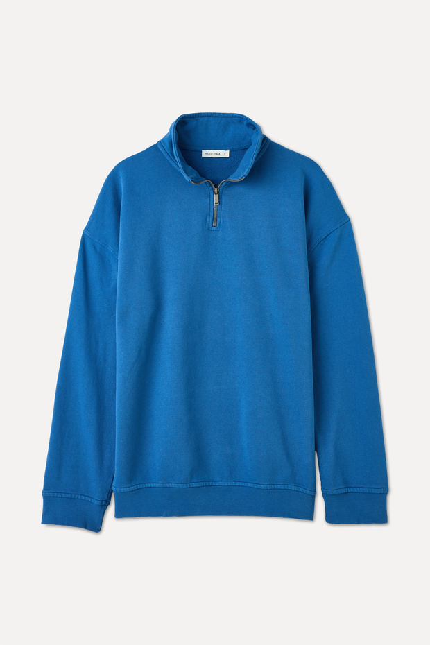 FERMUARLI DİK YAKA OVERSIZE SWEATSHIRT - 1