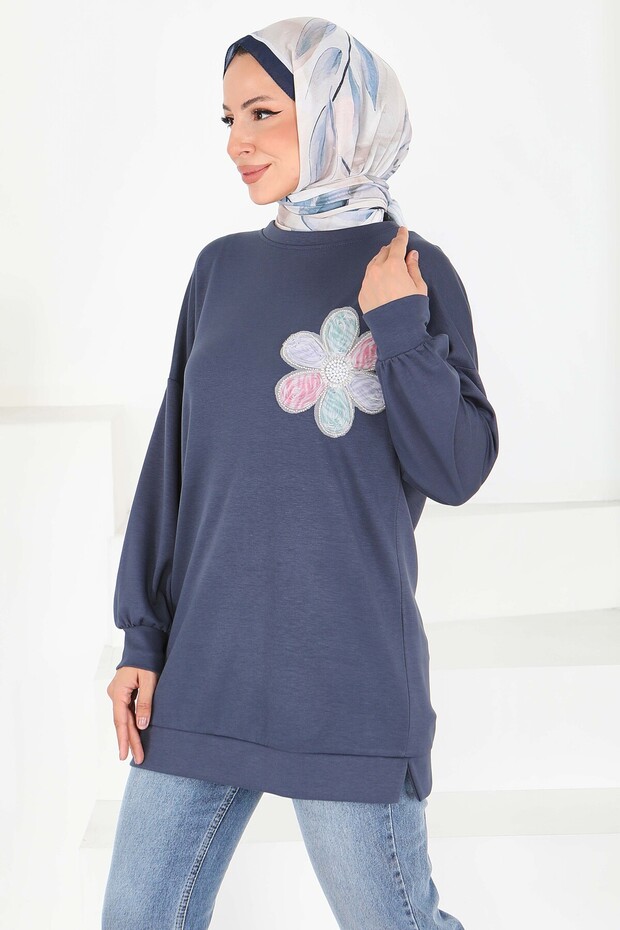 Çiçek İşlemeli Tunik Antrasit - 27672 - 3