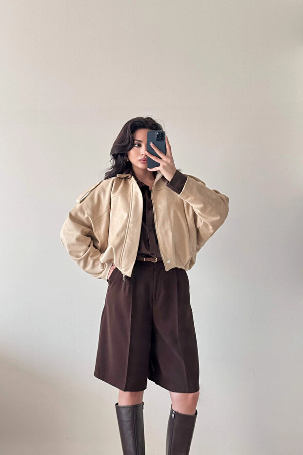Kadın Kahve Oversize Şort 1017-4142 - 1