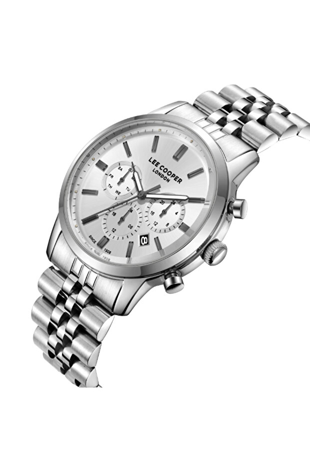 ساعة رجالية متعددة الوظائف بمينا فضي - LC08187.330 - 2