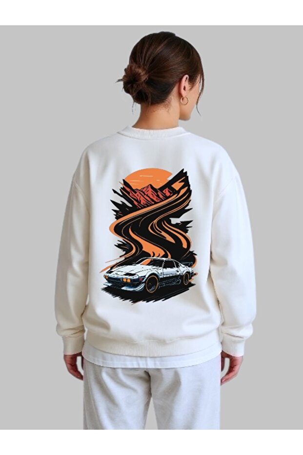 Unisex Long Sleeve Road Bike Back Transfer Printed Crew Neck Sweatshirt