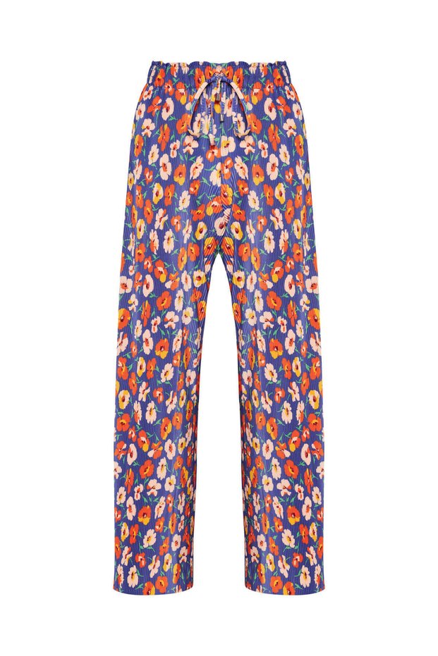 Purple Elastic Waist Pleated Pocket High Waist Trousers