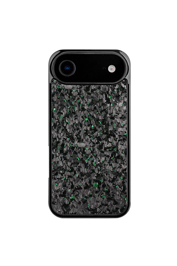 Shockproof iPhone 17 Air Case – Black Crystal Carbon Fiber with Green Highlights, Slim Cover