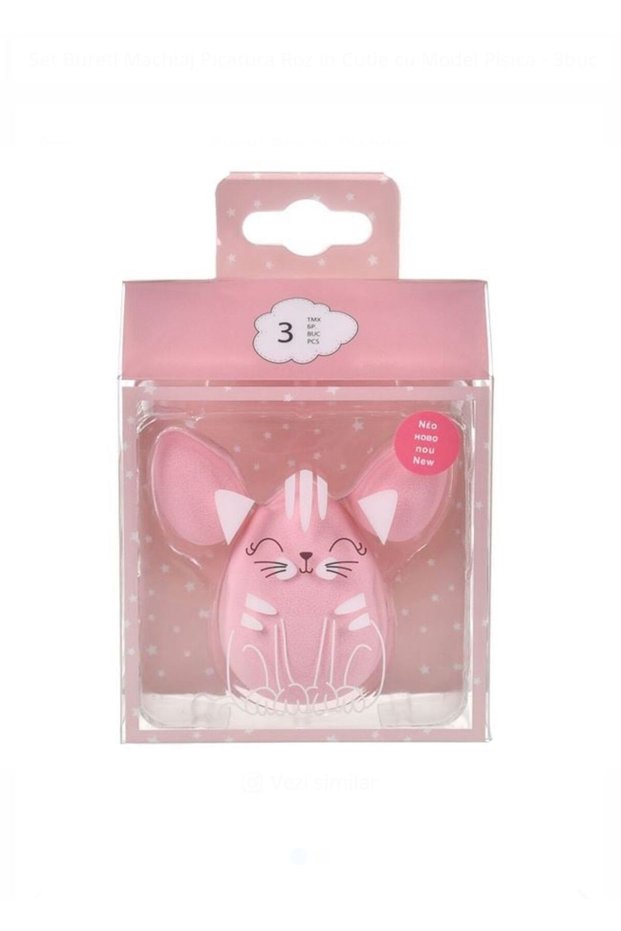 Pink Drop Makeup Sponge Set in a Box with Cat Pattern - 3pcs