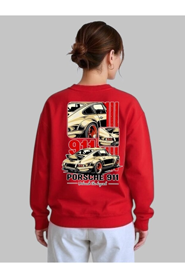 Unisex Long Sleeve Porsche 911 Car Rear Transfer Printed Crew Neck Sweatshirt