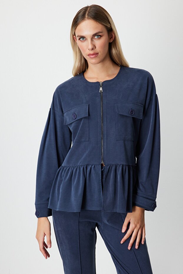 Pleated Jacket with Flap Pockets-66518 - 1