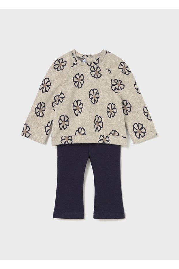 Baby Girl 2-Piece Set (1-4 Years) | Floral Pattern Sweatshirt and Navy Blue Leggings