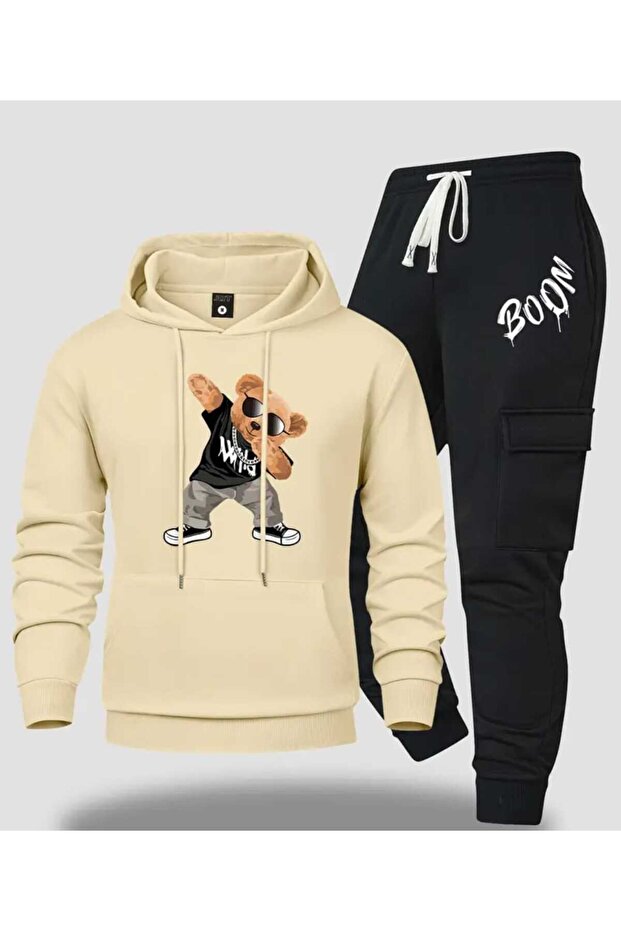 Men's Hooded Teddy Bear Printed - Tracksuit Set