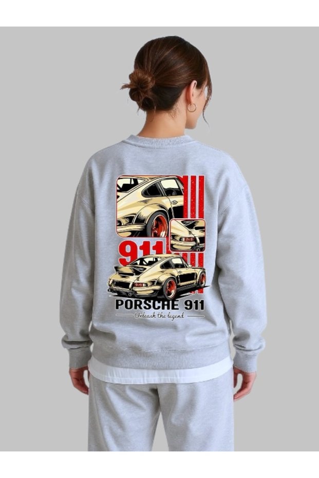 Unisex Long Sleeve Porsche 911 Car Rear Transfer Printed Crew Neck Sweatshirt