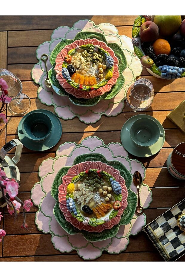 Flora 2li Amerikan Servis Pembe - Yeşil