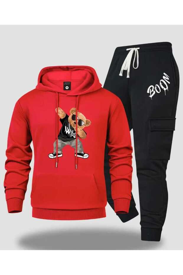 Men's Hooded Teddy Bear Printed - Tracksuit Set